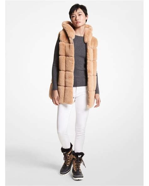 faux fur trimmed hooded vest michael kors|Quilted Faux Fur Hooded Vest .